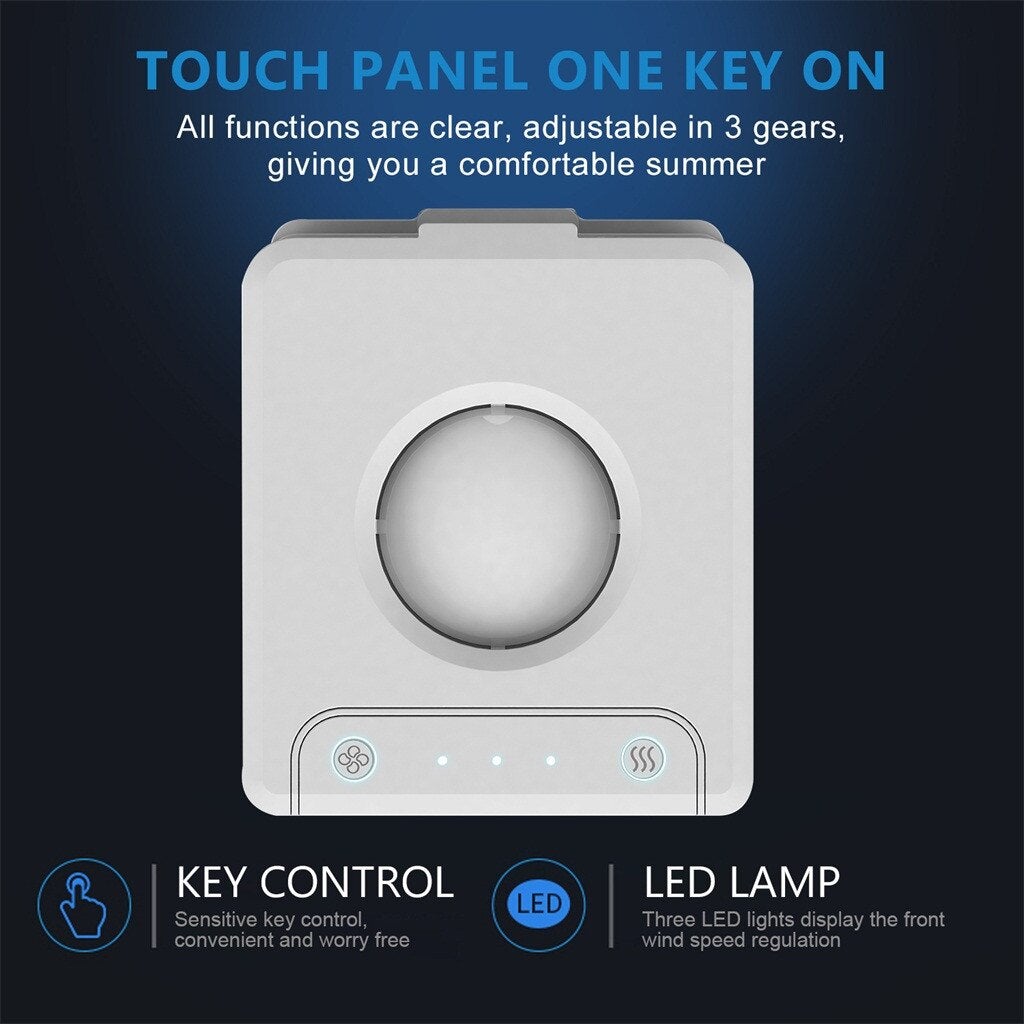 Mini air conditioner touch panel with clear controls for adjustable settings and LED indicators.