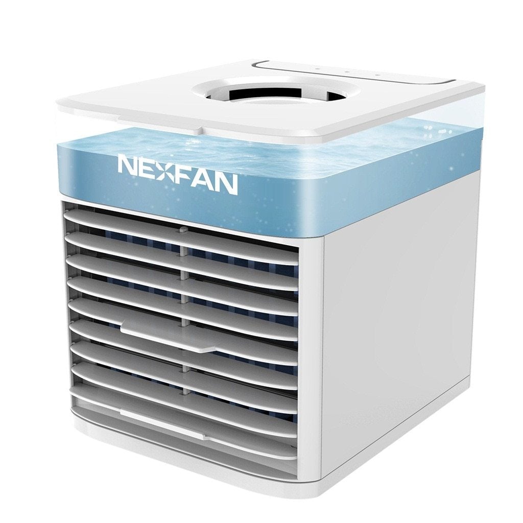 NEX FAN mini home air conditioner with water cooling feature for clean and refreshing air in small spaces.